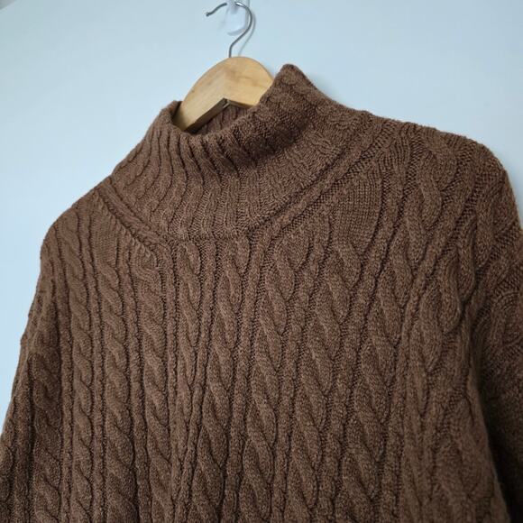 French Connection Cable Knit Mock Neck Sweater Chocolate Brown Size XL - Picture 3 of 7